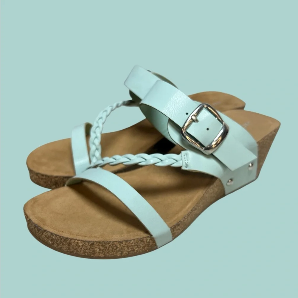 Annie Light Blue Wedge Sandal with Buckle and Braided Strap - Picture 2 of 4